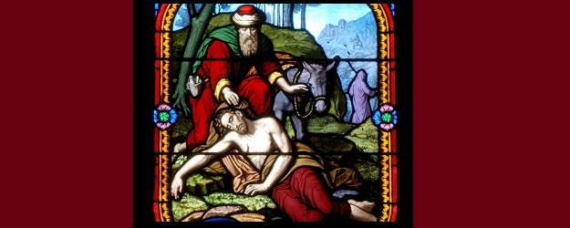 The Good Samaritan (stained glass art) for article on Mercy