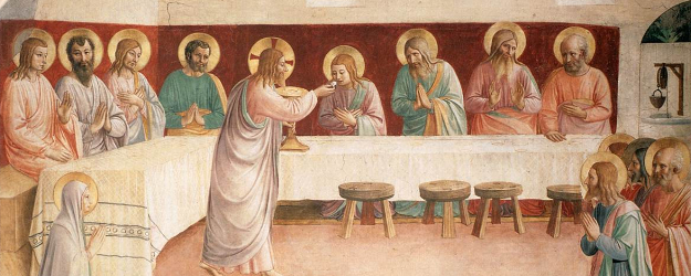 Painting showing Jesus giving the Apostles the Eucharist at its institution at the Last Supper, by Fra Angelico.